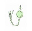 CABLE USB ROULANT 3IN1 CAOUTCHOUC VERT